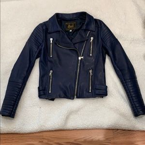 Massimo Italian Blue Leather Jacket, Size Small